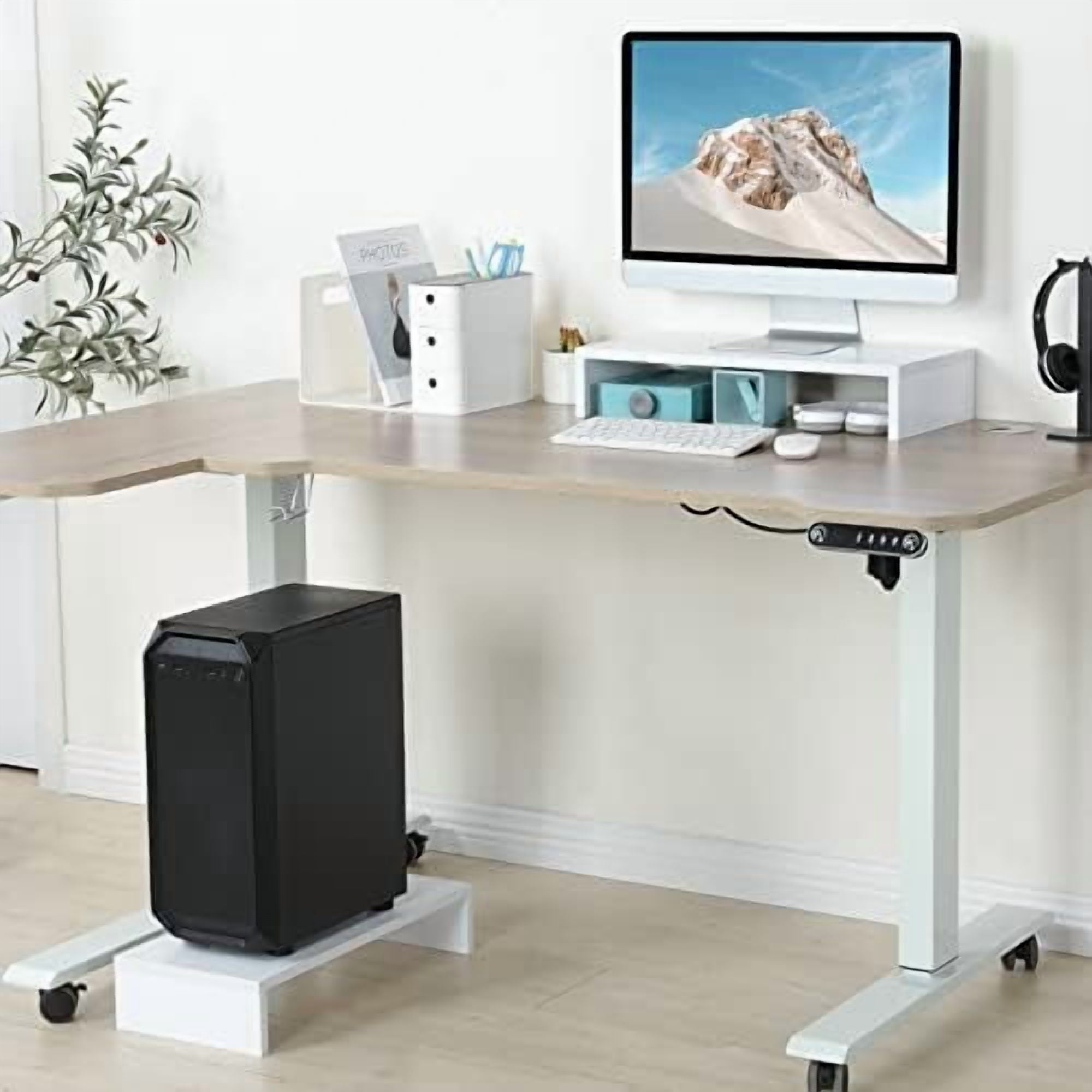 20 inch White Monitor Stand Riser, Wood Desktop Stand for PC/TV/Laptop/Printer, White Monitor Riser with Storage, Computer Stand with Keyboard Organizer