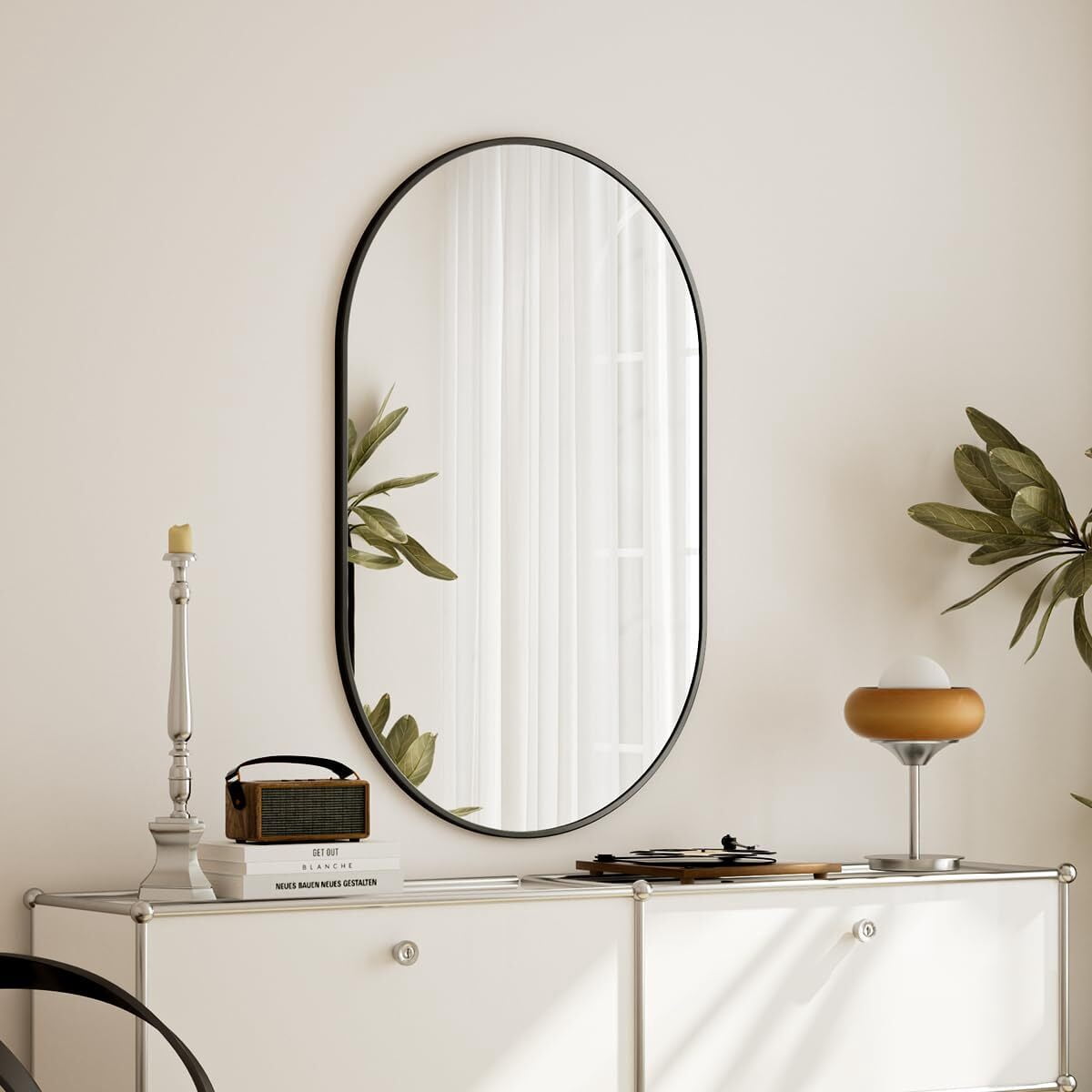 Anyrose 30"x 17" Oval Bathroom Mirror Wall Mirror, Black