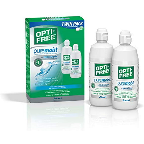 Opti-Free Puremoist Solution Désinfectante Polyvalente avec Étui à Lentilles, Double Emballage, 10 Onces Unité