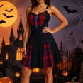 thumbnail image 3 of Stamzod A Line Dresses for Women Fashion Plaid Patchwork Gothic Dress O-Ring Straps Halloween Mini Dress, 3 of 9
