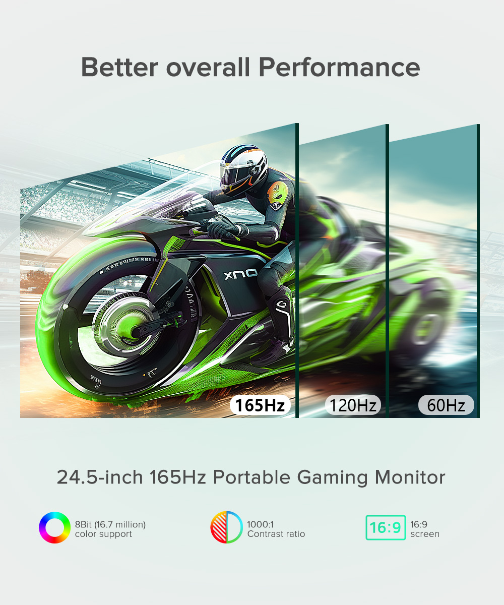 UPERFECT 24.5 Inch Computer Monitor 165Hz 2560*1440P Portable Monitor