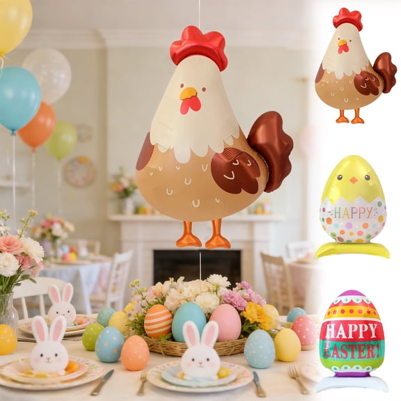 Naxoaeo Easter Rooster 3D Egg Balloons, Jumbo Festive Balloons, Cute Spring Holiday Party Decorations, Indoor Outdoor Photo Prop, Multicolor