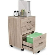 Ktaxon 3-Drawer Rolling Wood File Cabinet with Lock, Portable Vertical Mobile Wooden Storage, Business Filing Cabinet for Home Office,Oak