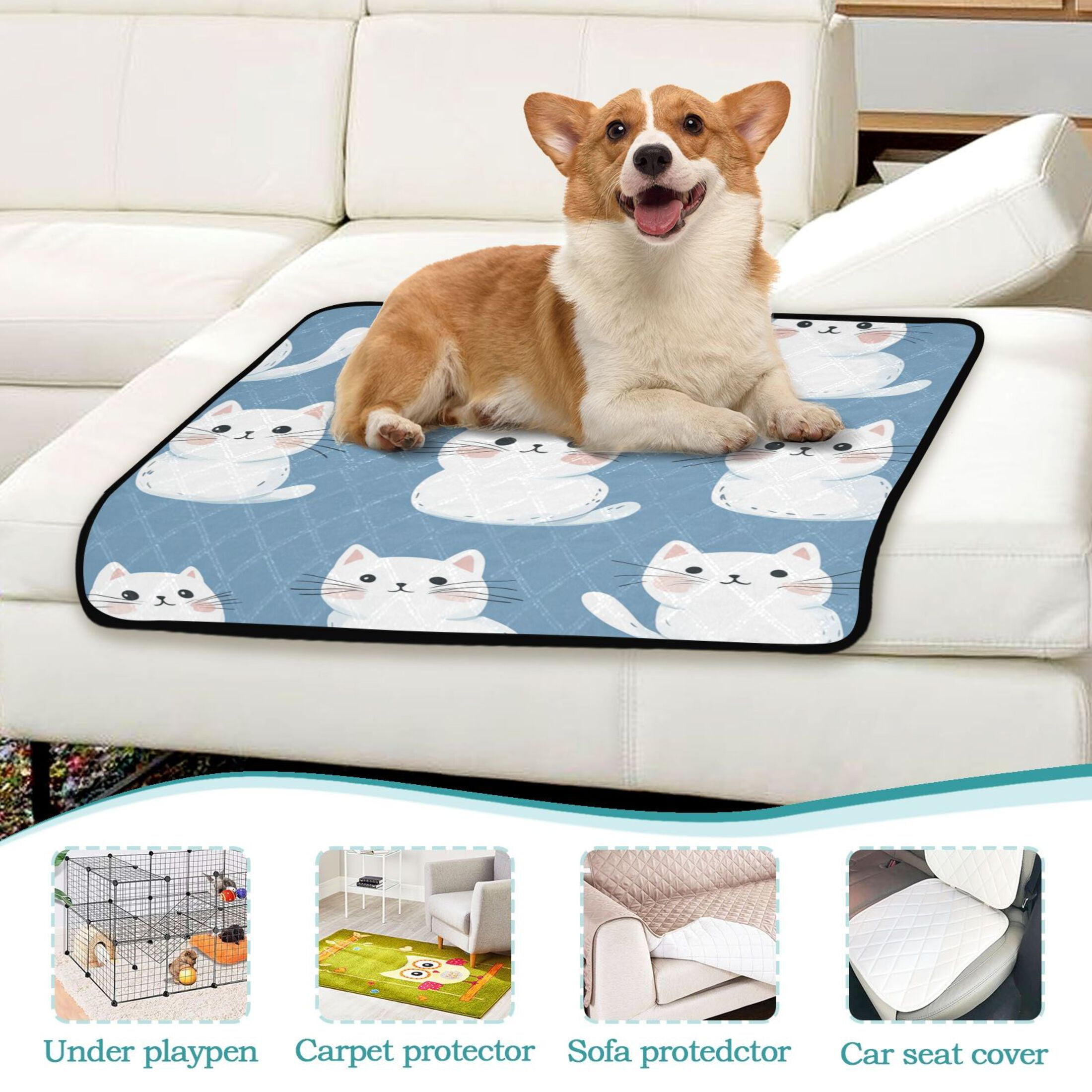 Washable Pet Pee Pads with Super Absorbent Reusable Training Pads for Dogs & Cats White Cat
