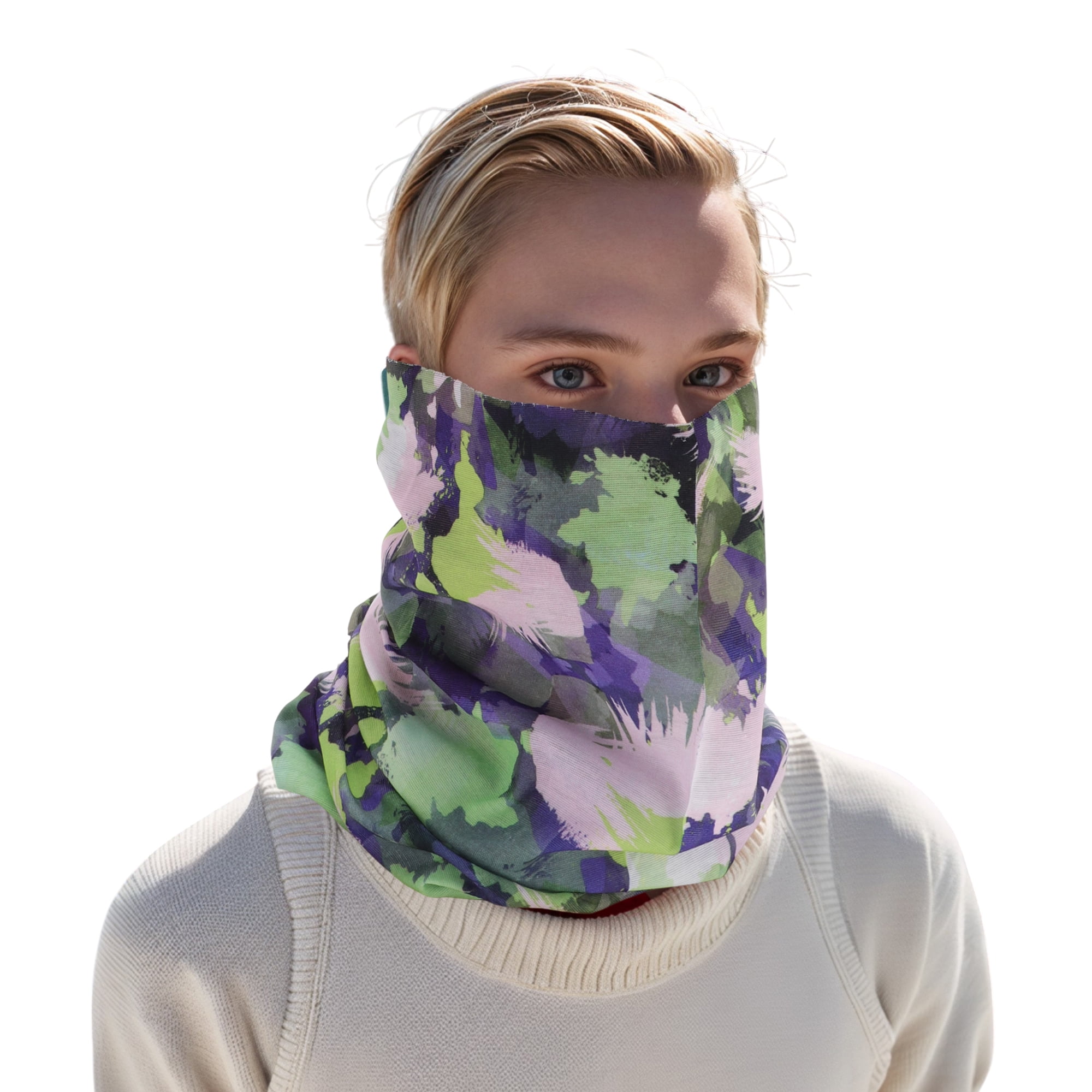 Unique Bargains Face Scarf Mask Purple White 1 Pc