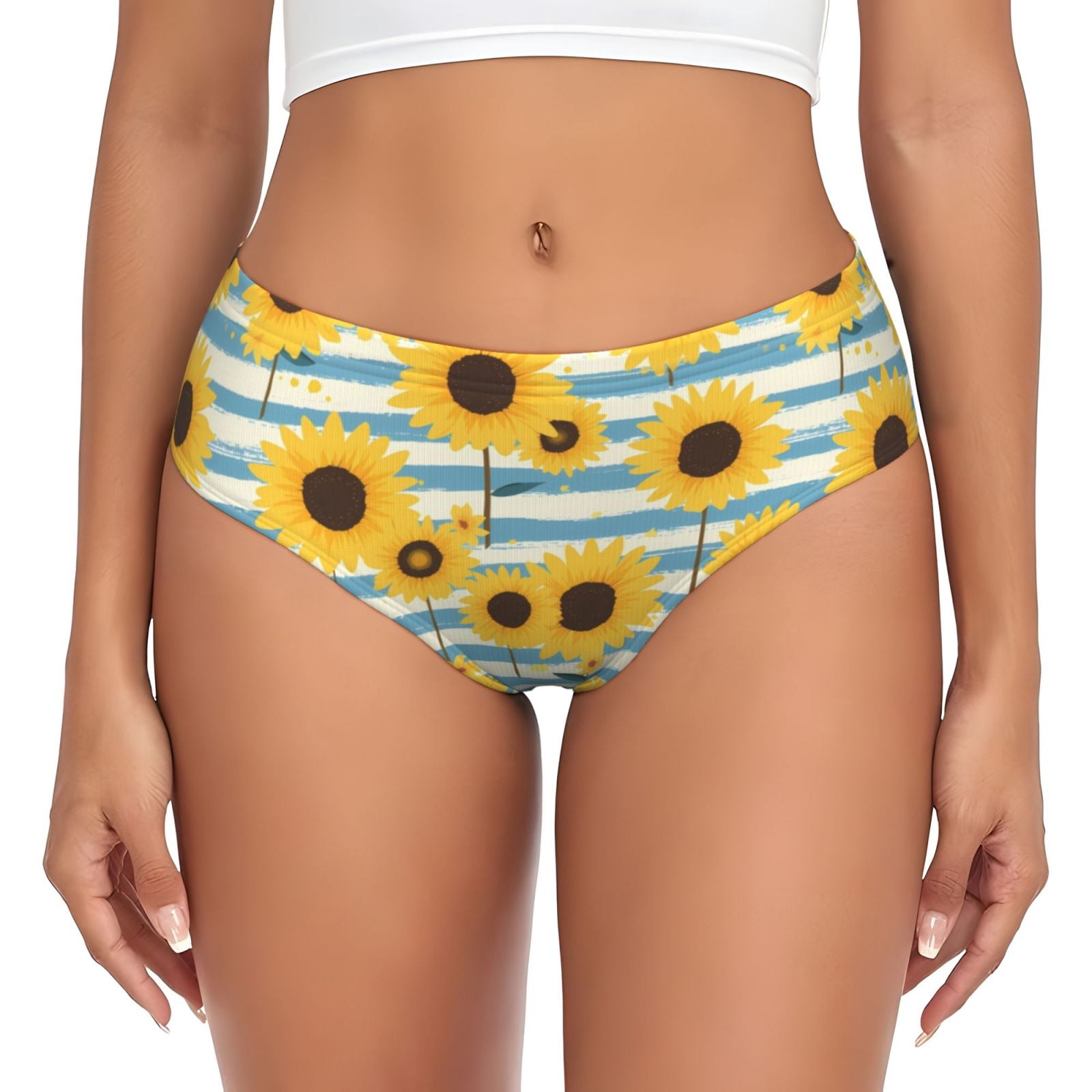 sikiページ Sikiie Blue White Striped Sunflower A Print Women's High Waisted