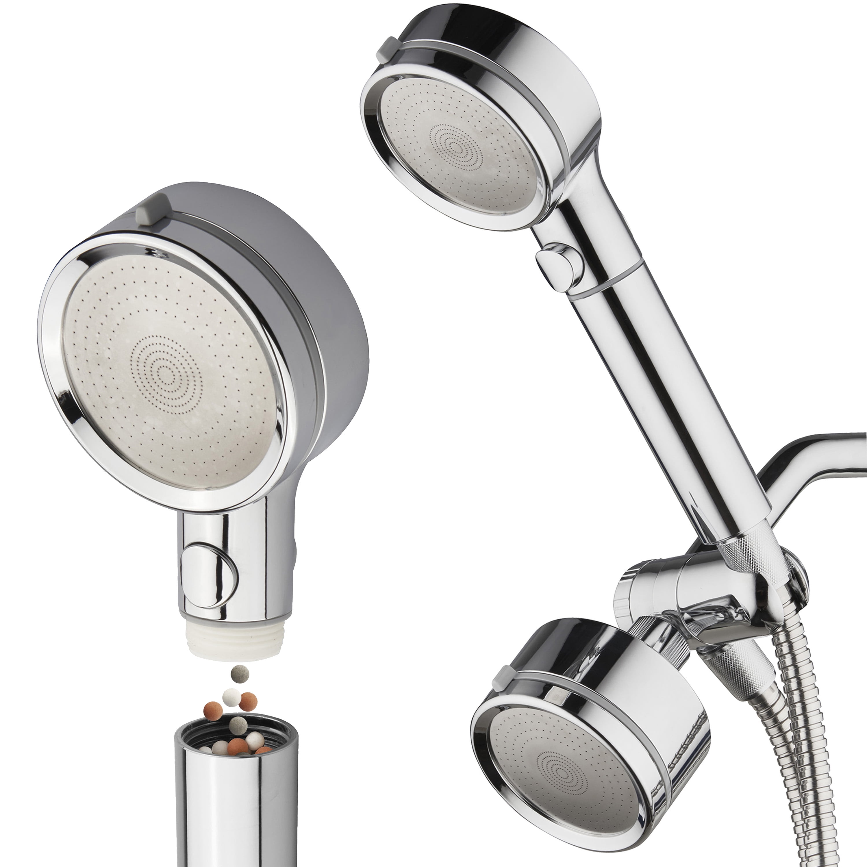 LaserJet Hand Shower Head 2 Water Filters & Pause Switch Chrome Finish 