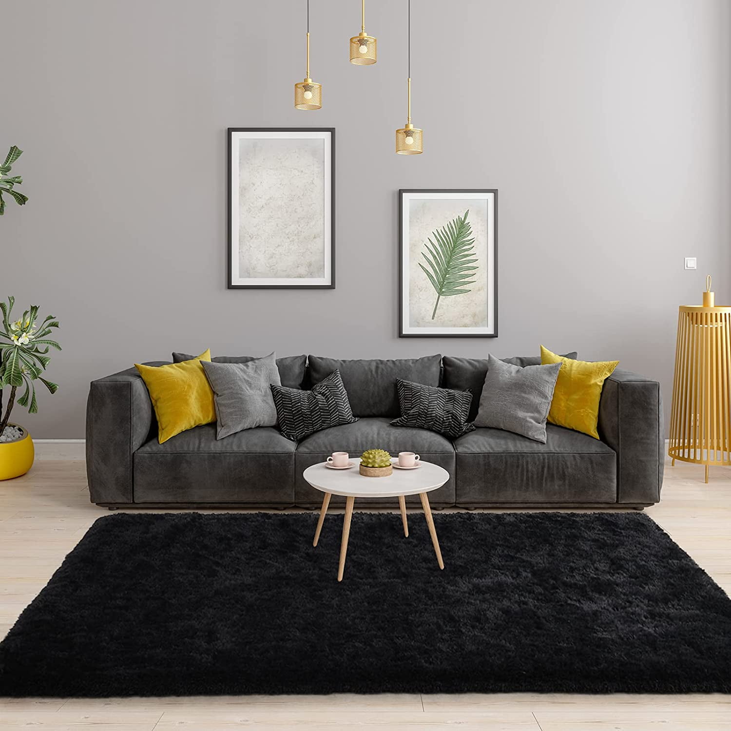 Softlife Super Soft Shaggy Area Rugs For Living Room Fluffy Carpets For Bedroom Home Decor,5.3'X7.5',Black