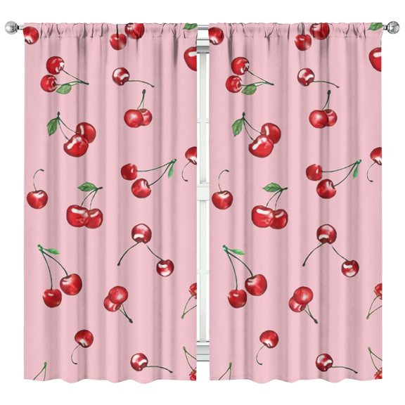 Nursery Curtains Boys Girls Kids Red Fruit Cherry Print Pattern Window Drapes for Living Bedroom Playroom Room Decor Rod Pocket 42x84Inch 2 Panels