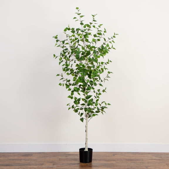 Nearly Natural Artificial Birch Potted Tree - 7' - Green