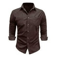 thumbnail image 6 of Men's Slim Fit Corduroy Shirt Long Sleeve Button Down Casual Shirt with Chest Pocket for Autumn Winter Daily Wear Mens Summer Lightweight Pullover Tee Shirts, 6 of 7