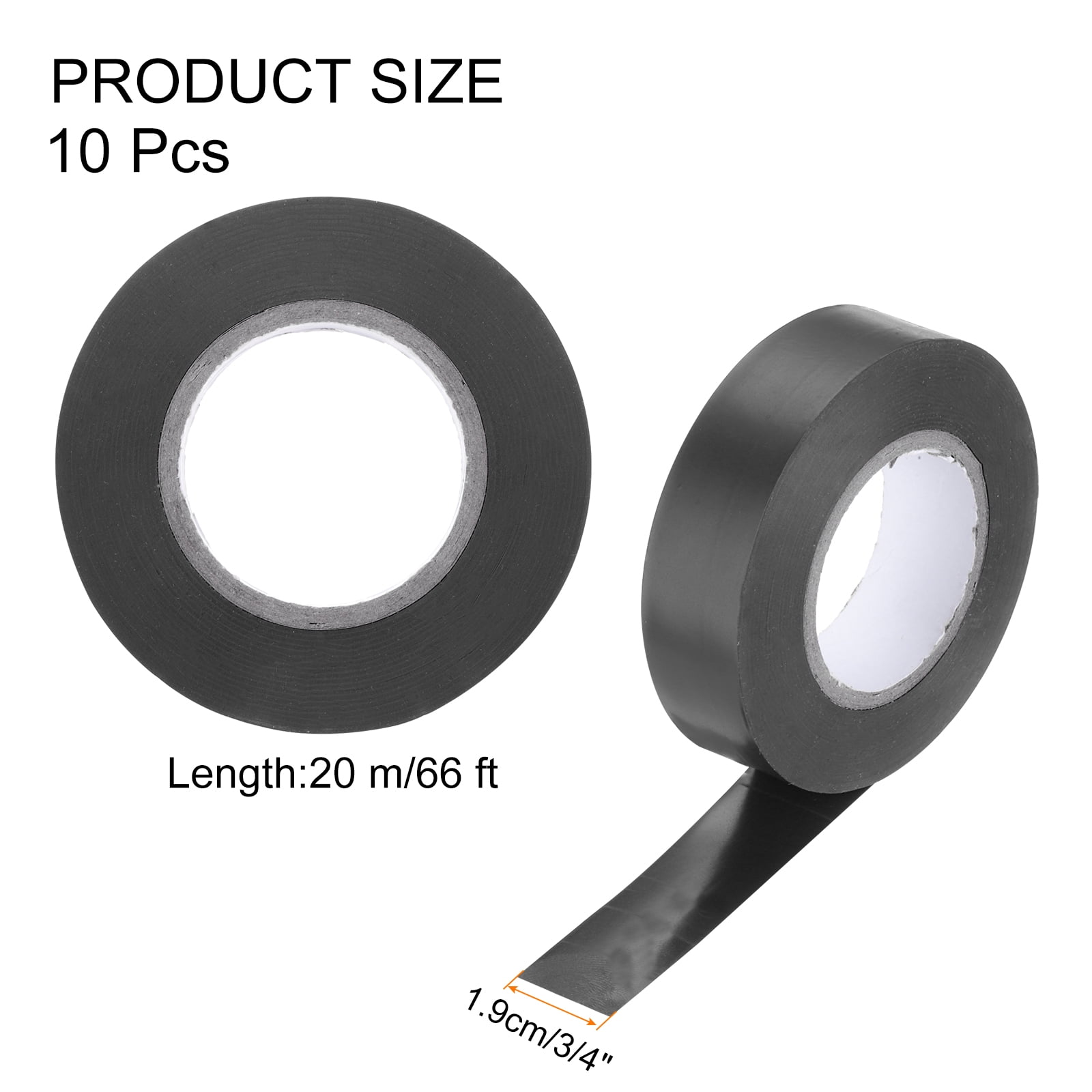 Uxcell Electrical Tape, 3/4" x 66 Ft Adhesive Sticker Insulation Tape,Black,10Pcs