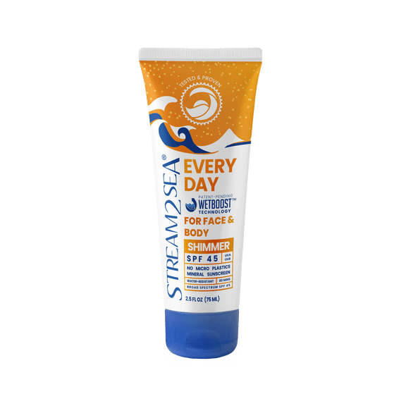 Stream2Sea SPF 45 Reef Safe Shimmer Sunscreen, Paraben Free, Non-Greasy - 2.5 fl oz
