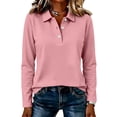 thumbnail image 2 of Qwertyu Women's Polo Shirts Long Sleeve Golf Shirt 3-Button Collared Cotton Lightweight Tennis Shirts Watermelon Red M, 2 of 4