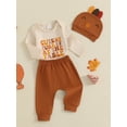 thumbnail image 5 of Elippeo Boys 3PCS Thanksgiving Outfit Sets Long Sleeve O Neck Letter Print Romper Solid Color Pants Hat Sets 3 6 12 18 Months, 5 of 10