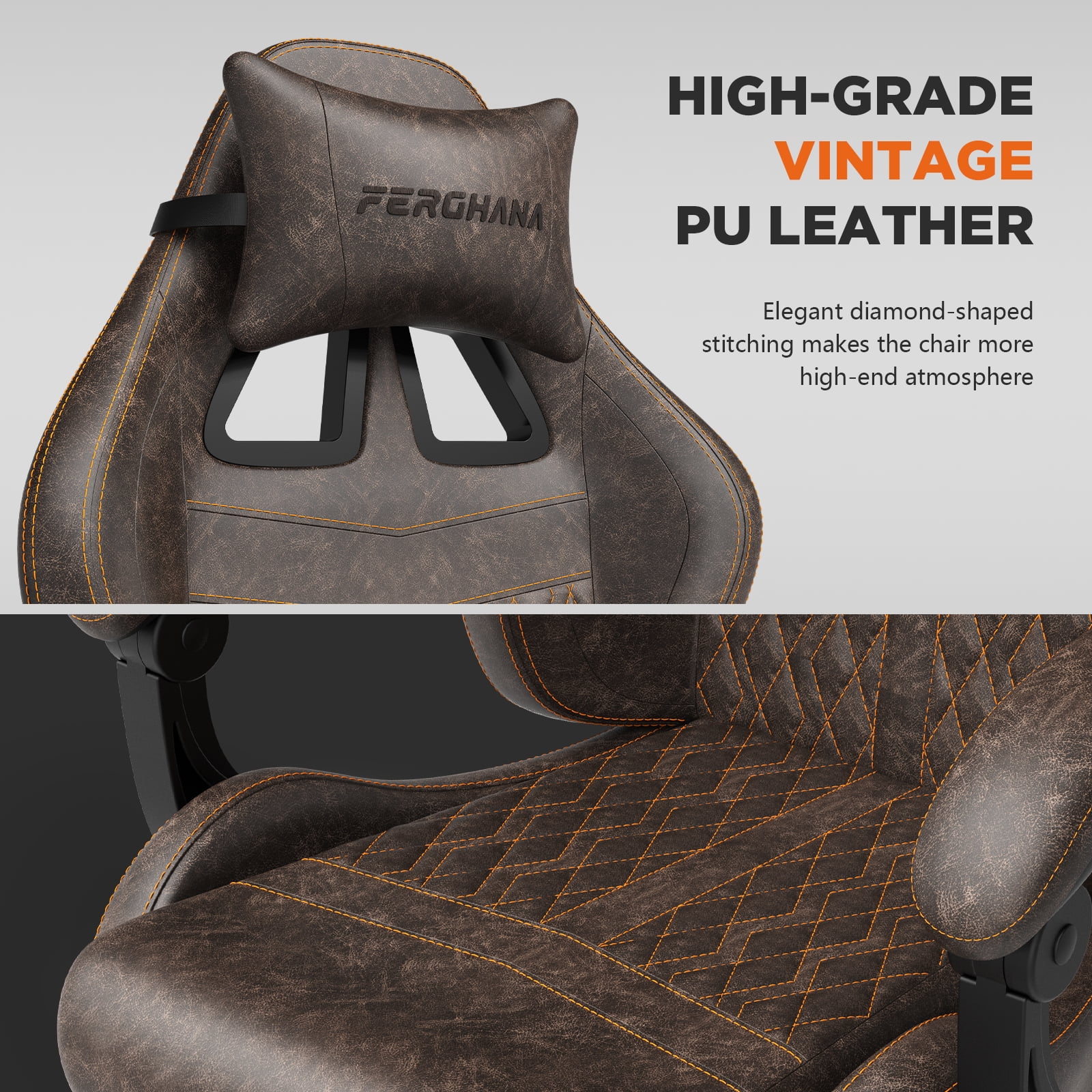 SOONTRANS Gaming Chair with Footrest, Computer Game Chair with Massage Lumbar Support & Headrest, High Back Vintage Office Game Chair for Adults, Brown