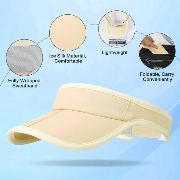 Sun Visor Caps Foldable Brim Adjustable Running Golf Tennis Visor Hats for Women Men Lightweight Breathable Outdoor Sports Beach Summer Sun Protection