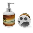 thumbnail image 2 of Ambesonne Tropical Soap Dispenser & Toothbrush Holder Set, Palm Tree Exotic Beach, 2 Pcs, Amber Green White, 2 of 6