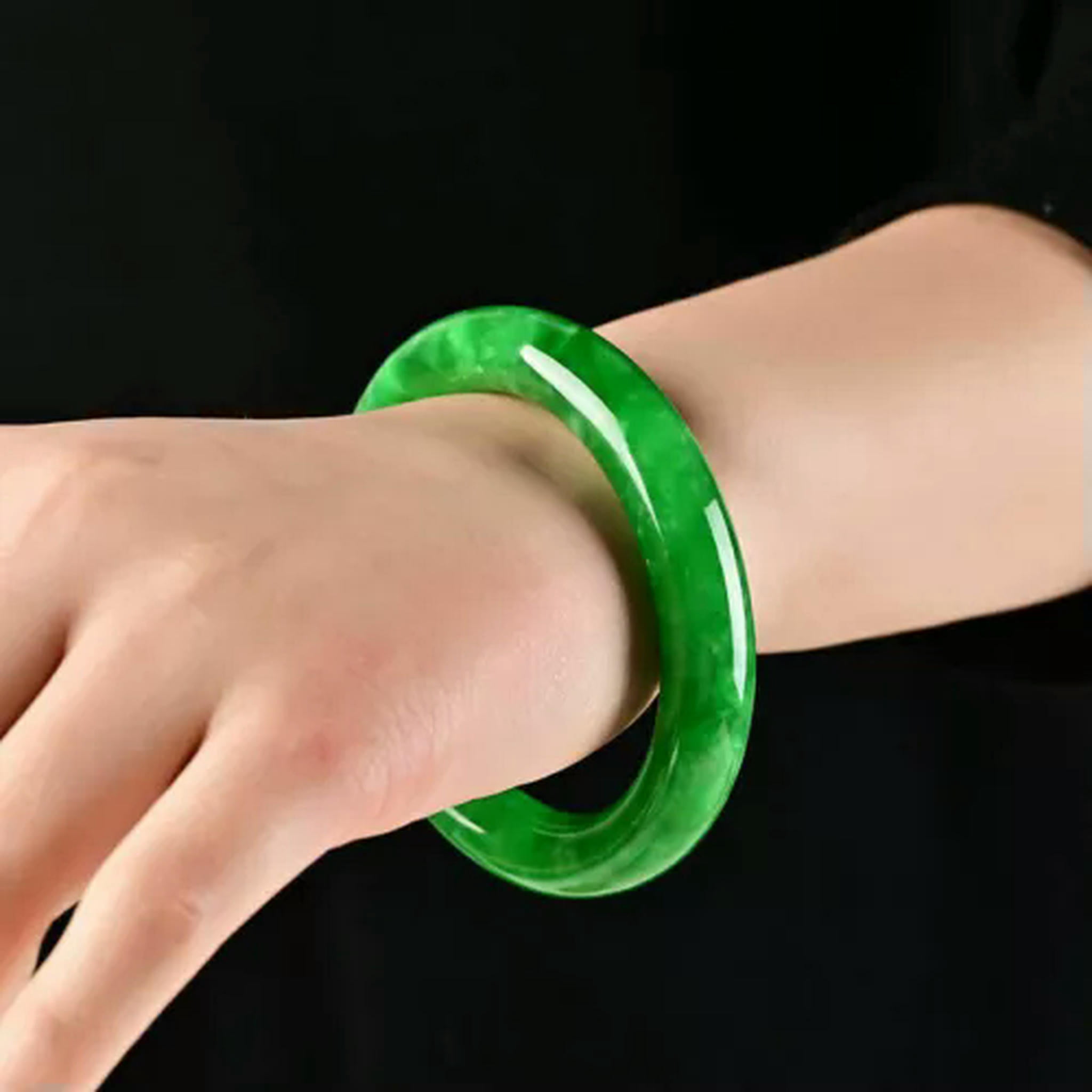 EOEMY Natural Green Emerald Bracelet Bangle Women Fashion Jade Stone Gem Decor Gift-54mm-Green