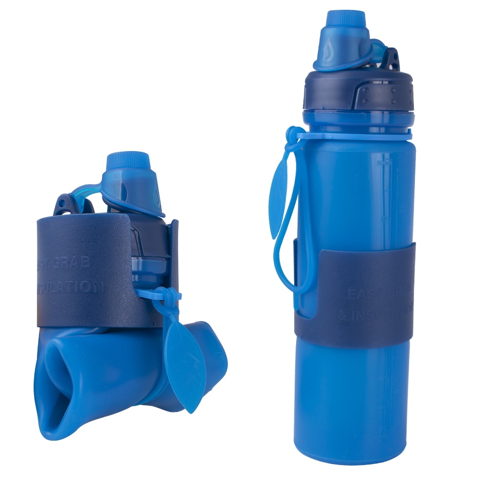 GLiving Collapsible Silicone Water Bottles500ML,Medical Grade,BPA Free