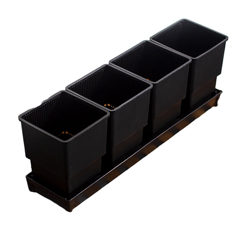 CSCHome 4 PCS Rectangle Plant Pot Plastic Breathable Planter with Drainage Holes and Tray High-Waisted Flowerpot for Succulents Gardening Home Window Decor