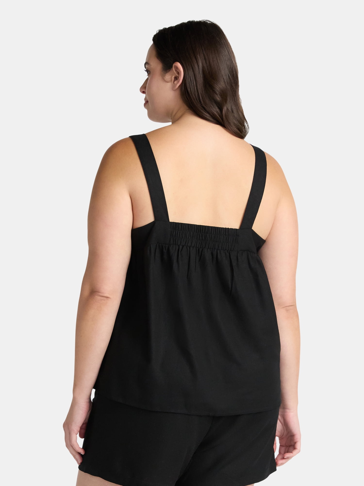 Time and Tru Women's Linen Blend Tank Top and Shorts Set, 2-Piece, Sizes XS-4X