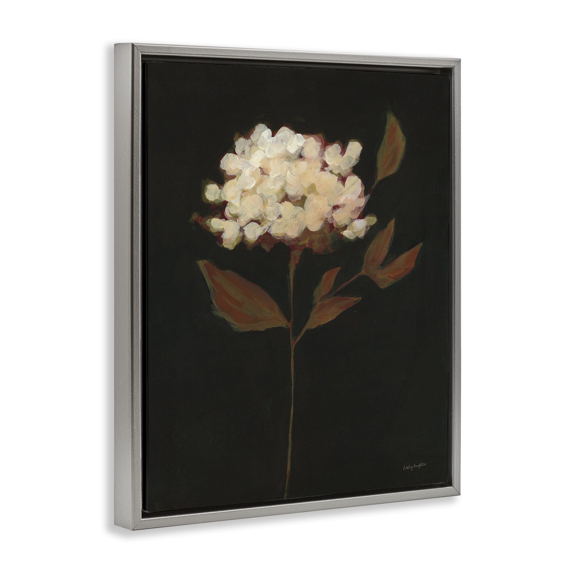 Stupell Industries Dark Fall Flower Botanical & Floral Painting Gray Floater Framed Art Print Wall Art, 25 x 31