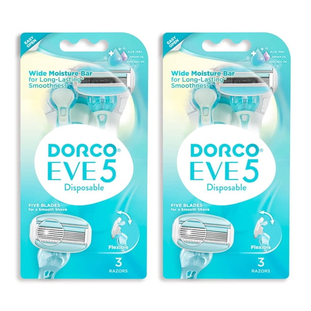 Maquinillas de afeitar desechables para mujer EVE 5 Smooth Touch | Amplia barra humectante 5 cuchillas para un afeitado suave | Removedor de vello multiusos | Paquete de 2 (6 unidades)
