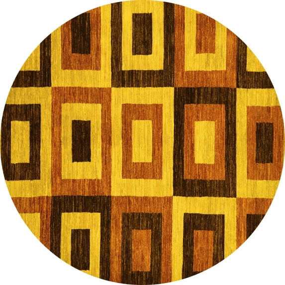 Ahgly Company Machine Washable Indoor Round Abstract Yellow Modern Area Rugs, 7' Round