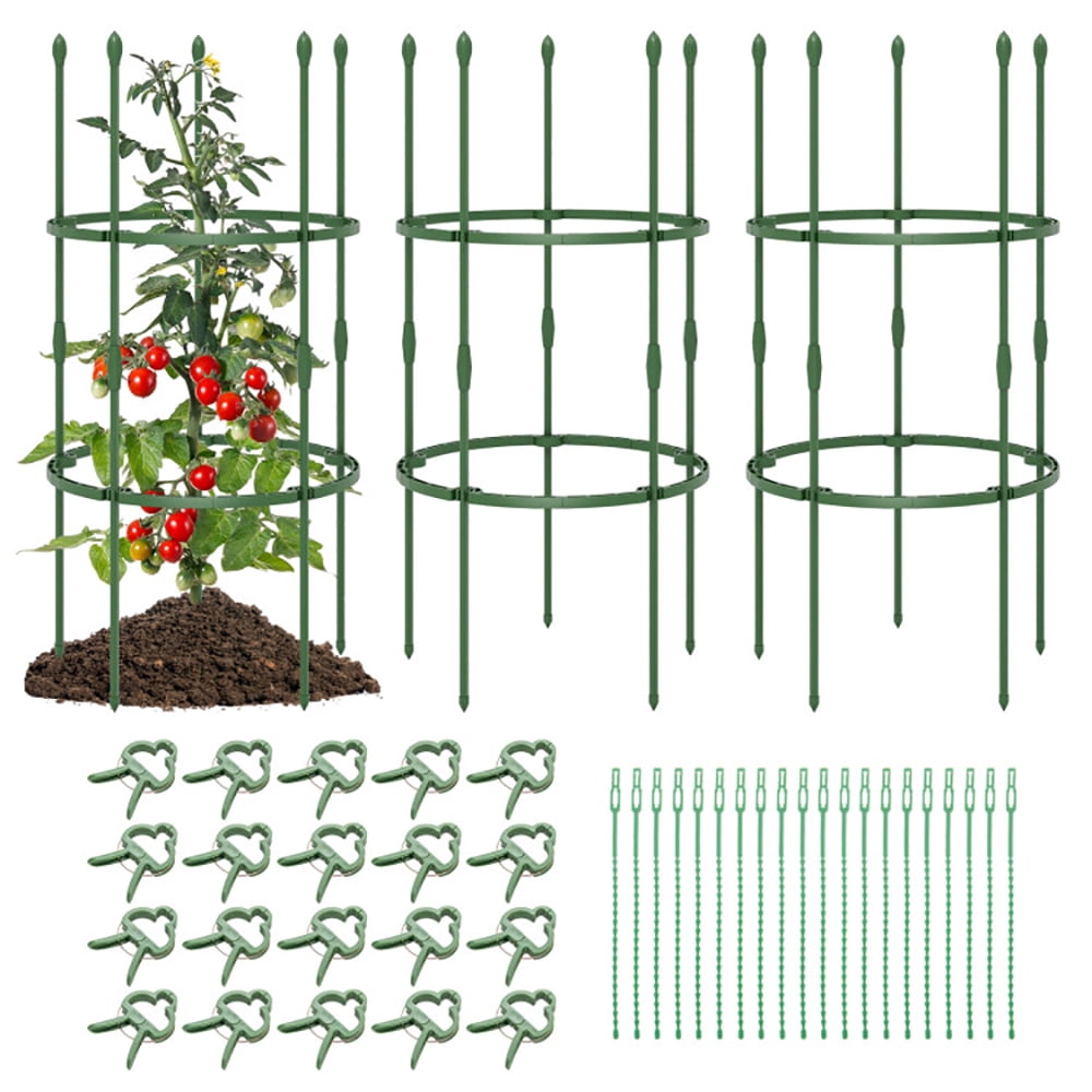 GVN 3-Pack Garden Trellis 40"/60" Tall Plant Support Stands with Clips and Ties-S, Tomato Cages Trellises for Garden for Raised Garden Bed and Pots, Plant Cages & Supports