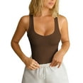 thumbnail image 2 of Womens Summer Tank Tops Square Neck Sleeveless Low Cut Shirts Ribbed Tanks Slim Fitted Casual Basic Tee Coffee S, 2 of 6
