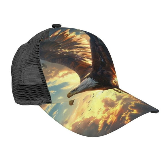 Zufioo Golden Sky Bald Eagle Print Mesh Baseball Cap, Adjustable Sport Travel Hat Accessory for Men and Women