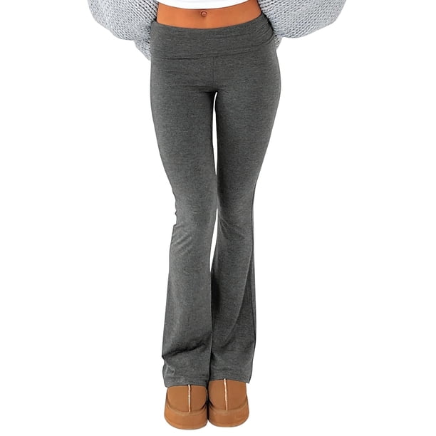 Pantalones de campana para mujer Leggings casuales con corte de bota Pantalones de chándal ajustados Kuymtek Gris oscuro T M para Mujer