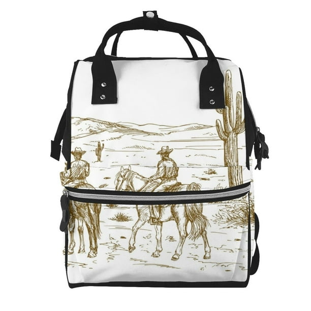 Fotbe Western Desert Cowboys Mochila Maternidad - Lona de Sarga Impermeable, Mochila de Pañales de Gran Capacidad con Múltiples Bolsillos y Correas Ajustables