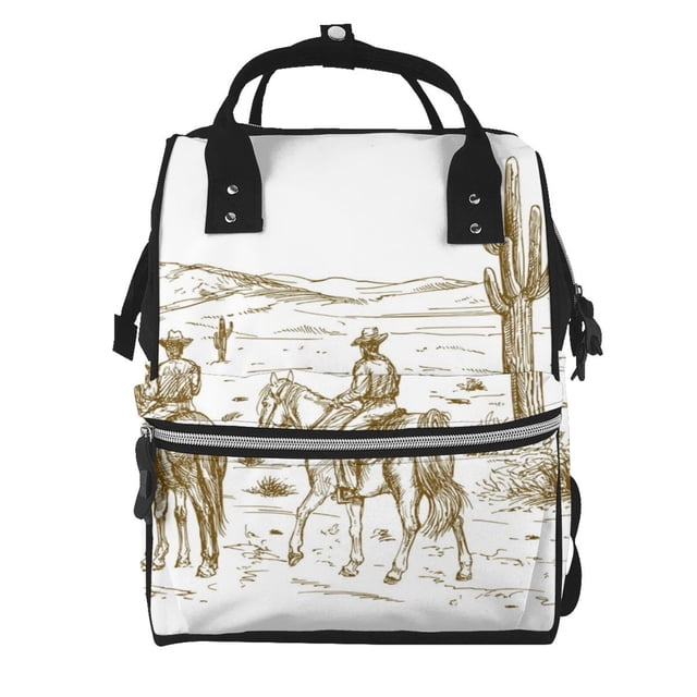 Fotbe Western Desert Cowboys Mochila Maternidad - Lona de Sarga Impermeable, Mochila de Pañales de Gran Capacidad con Múltiples Bolsillos y Correas Ajustables