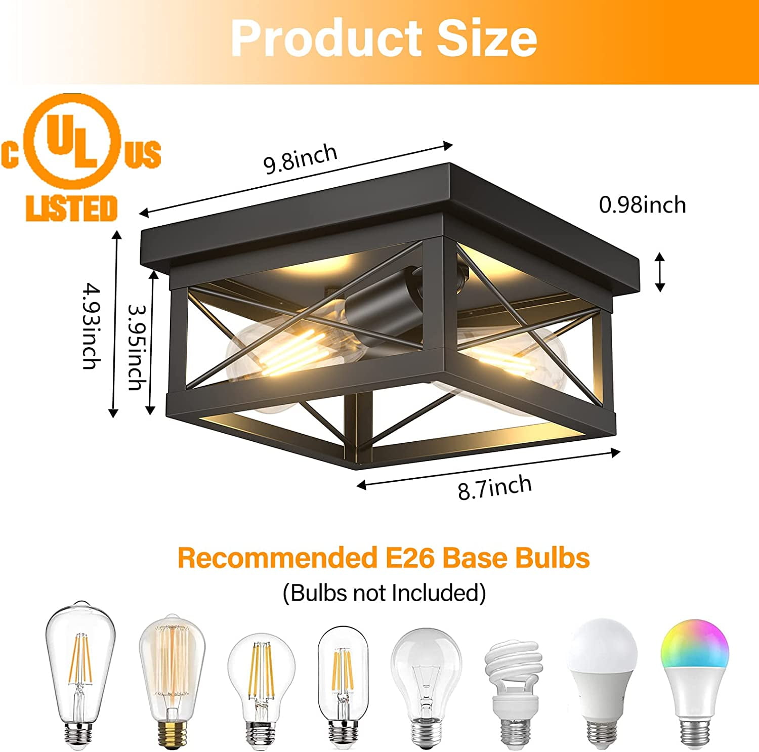 2 Light Rustic Farmhouse Flush Mount Ceiling Light Industrial Metal Light Fixture for Hallway Bedroom Kitchen, Oil Rubbed Black