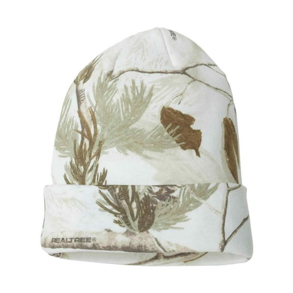 COUVER Camouflage Hunting Knit Cap with Acrylic Lining, Cotton Blend, 12 inch, White Realtree AP