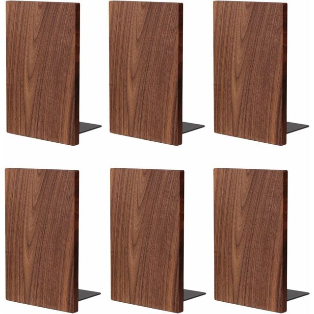 Sujetalibros de nogal hechos a mano, sujetalibros antideslizantes para estantes, sujetalibros grandes y resistentes para libros pesados, estantería decorativa (3 pares)