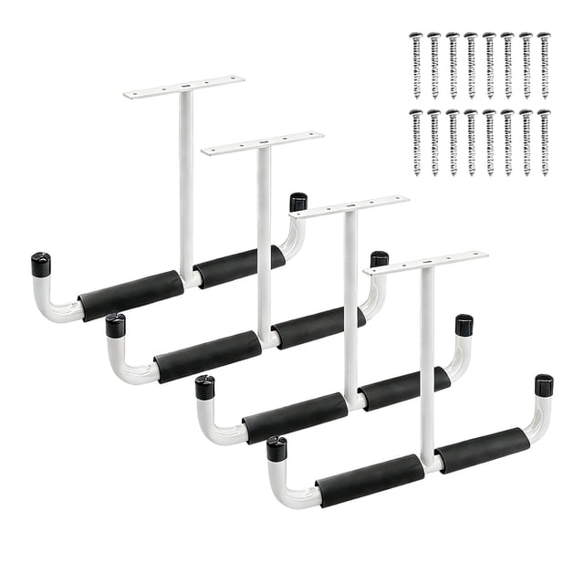 Flynix 4 Pieces Overhead Garage Storage Hook Display Rack Utility Hanger,Ceiling Hanger White