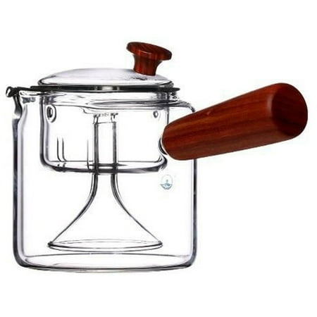 

Kzxbty 500ML Glass Teapot Wooden Handle Thickened Heat-Resistant Side Handle Flower Teapot Tea Set