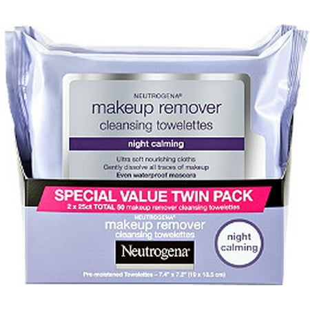 Neutrogena Makeup Remover Night Calming Cleansing Towelettes, 25 ct 2 (Best Eye Makeup Remover)