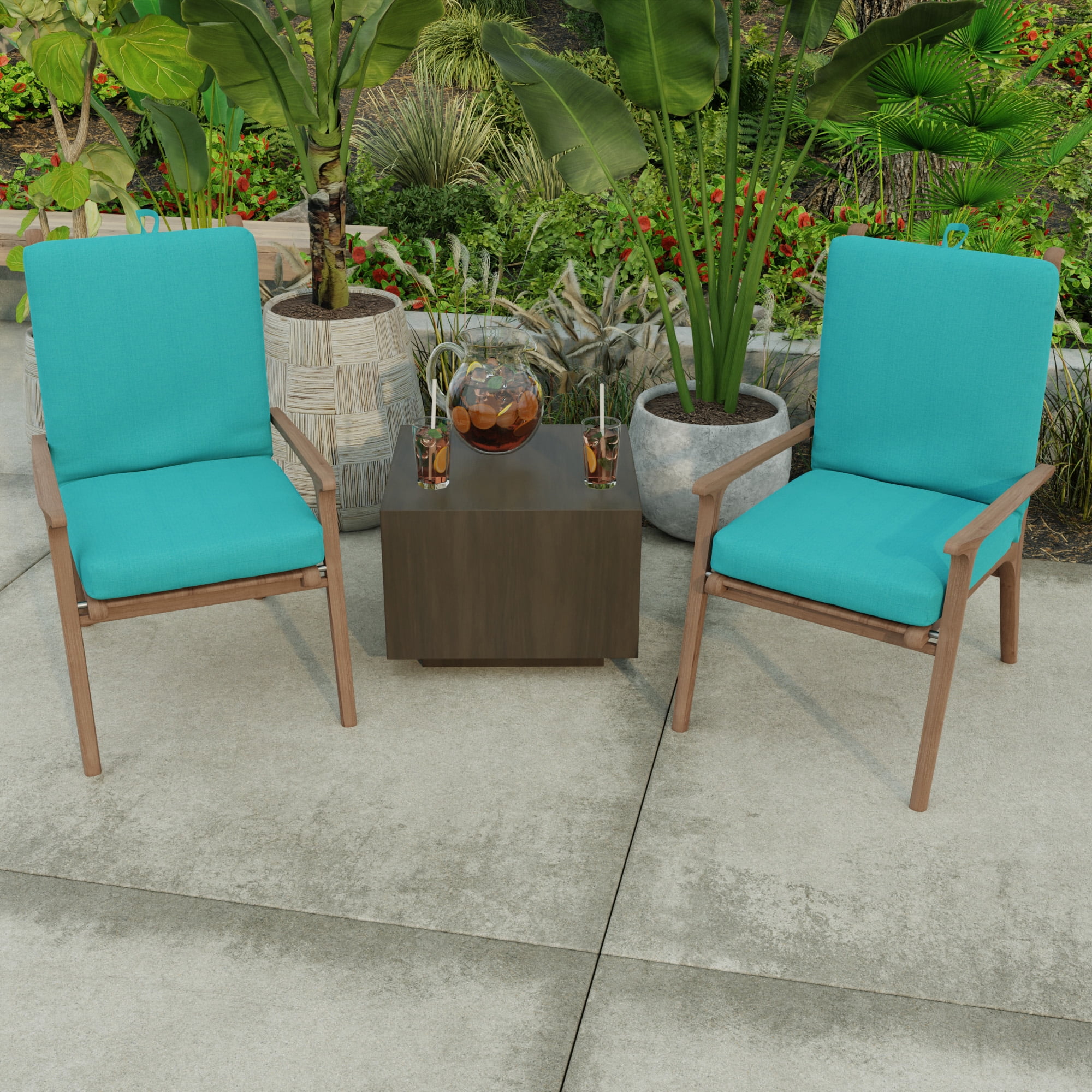 Jordan Manufacturing 44" x 21" McHusk Lagoon Aqua Crosshatch Rectangular Outdoor Chair Cushion with Ties and Hanger Loop