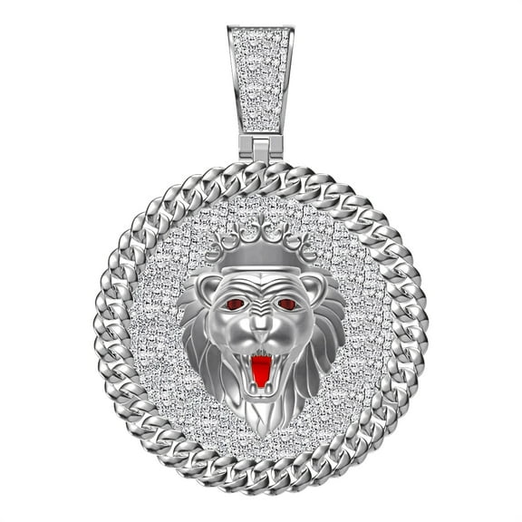 Real Genuine 2.00 Ct. VVS1 MOISSANITE Diamond Lion Head Crown Face Charm Pendant