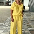 thumbnail image 5 of MLCDZ 2 Piece Sets For Women Summer Casual Crew Neck Short Sleeve Top and Loose Fit Wide Leg Drawstring Pants with Pockets Daiy Wear Vacation Outfits, 5 of 6