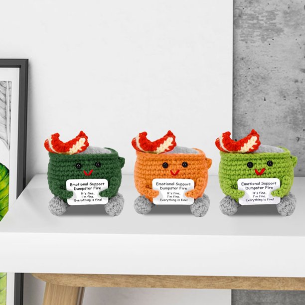 Apoyo Emocional Fuego de Contenedor con Tarjeta Alentadora Fuego de Contenedor de Ganchillo Positivo Lindo Bote de Basura de Ganchillo Fuego Oficina y Decoración del Hogar Regalos