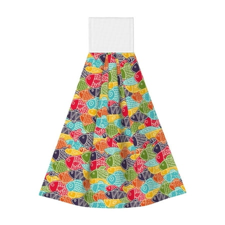 

Horeoi Colorful Fish 2 Print Coral Fleece Microfiber Hanging Hand Towel Absorbent Hand Towel Quick Dry Thicken Cleaning Cloths Wipes Rags for Kitchen & Bathroom
