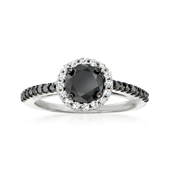 Ross-Simons 1.50 ct. t.w. Black and White Diamond Halo Ring in Sterling Silver, Women's, Adult
