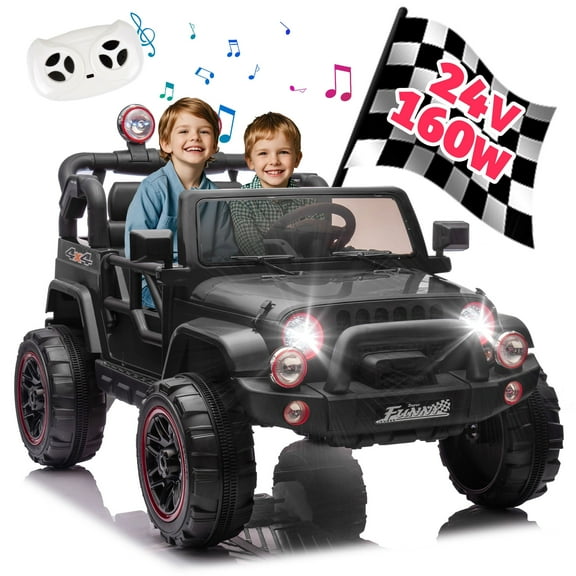 Xuanlur 24V Ride on Toys with Width Seat, Ride on Car with Remote Control, Kids Ride on Truck Car for Kids, Rear Suspension, Portable Pull Rod, Light, Trunk Storage, Bluetooth, USB, 2.5-4MPH (Black)