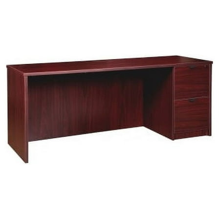 Lorell Prominence 2.0 Mahogany Laminate Right-Pedestal Credenza - 2-Drawer 66" x 24" x 29" , 1" Top - 2 x File Drawer(s) - Single Pedestal on Right Side - Band Edge - Material: Particleboard - Finish: