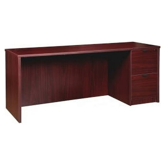 Lorell Prominence 2.0 Mahogany Laminate Right-Pedestal Credenza - 2-Drawer 66" x 24" x 29" , 1" Top - 2 x File Drawer(s) - Single Pedestal on Right Side - Band Edge - Material: Particleboard - Finish: